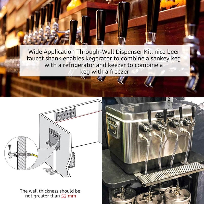 MRbrew Draft Beer Long Shank Faucet Kit, 3'' Beer Shank No Leak 1/4'' Beer Line Nipple Barb Fitting Shank Beer Tap for Kegerator Brewing with Self-Closing Tap, Stainless Steel Core for Home Beer Party - Image 4